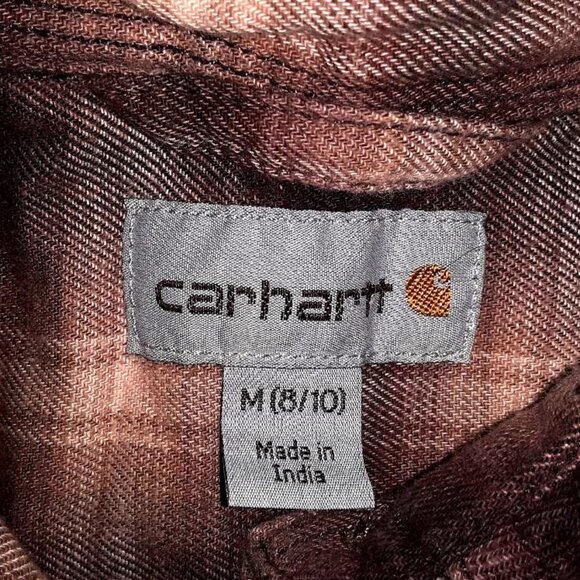 Carhartt Pink and Brown Plaid Button Down Long Sleeve Shirt Flannel Size Medium - Picture 5 of 5